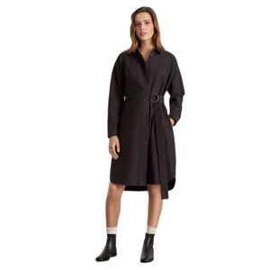 Everlane Oxford Shirt Dress Black Belted Womens Small Oversized Long Sleeve